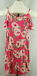 The Children's Place Girls Pink Floral 1 Piece Open Shoulder Shorts Romper Sz L - Picture 1 of 4
