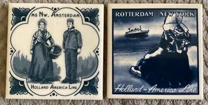 Holland America Line Rotterdam/New York/Amsterdam 2 Sottobicchieri Vintage Ceramica - Foto 1 di 7