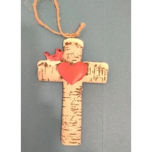 Birch Bark Cross Heart Cardinal Valentines Day Plaster Ornament Easter Christian - Picture 1 of 3