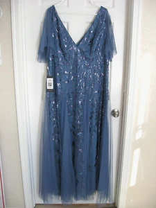 NWT Soft Blue Embroidered & Sequin Evening Gown - Size 20 Tall - Picture 1 of 2