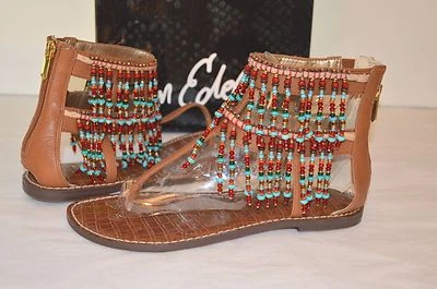 New $130 Sam Edelman Gabriel Saddle Brown Leather Sandal Bead Thong Boho 7.5 - Image 1 of 4