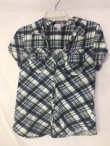 cuerpo central azul verde cuadros Blusa Mangas Cortas Talla Jr Med Botones Broches - Imagen 1 de 6