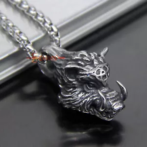Collana con ciondolo in acciaio inox gullinbursti cinghiale zanne feroci vichinghi regalo - Foto 1 di 13