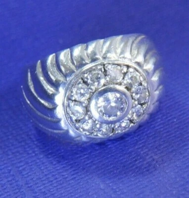 Anillo vintage de cuarzo blanco de 5/8" de plata de ley 0,925 para hombre talla 9,25 Foto 1 de 4