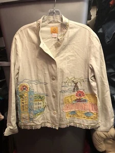 Ruby Rd. Long Sleeve Linen Blen Button Up Beach Theme Jacket Size 8 - Picture 1 of 6