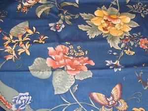 3 yds QUAKER FABRIC Charles Steinberg Asian Botanical Drapery 54"x 110" Navy BTP - Picture 1 of 9