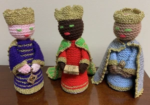Crochet Handmade Set Of 3 Kings Wise Men Figures Epiphany Nativity Festive Yarn - Picture 1 of 6