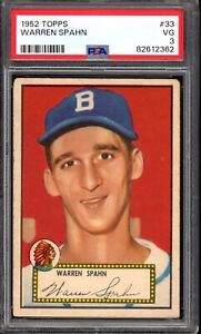 1952 Topps #33 Warren Spahn PSA 3 (Red Back) Boston Braves HOF Baseball Card