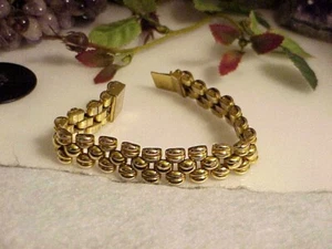 Panther Link 3 Row Bracelet Switzerland Gold Plaque ORL 20 Microns 7.5" 1930's - Picture 1 of 11