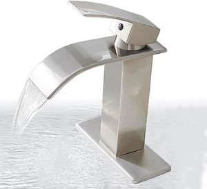 Bathroom Sink Faucet Brushed Nickel Single Hole Waterfall Vanity Basin Mixer Tap - Picture 1 of 7