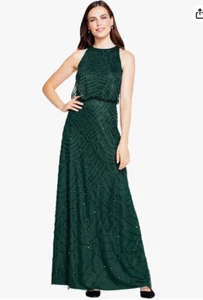 Adrianna Papell Damen Neckholder Art Deco Perlen Blouson Kleid (grün, 18) - Bild 1 von 6