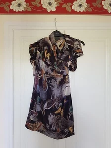 All Saints Nami Dress Spring Forest Print 100% Silk Draped Ruched Size 8 - Picture 1 of 9