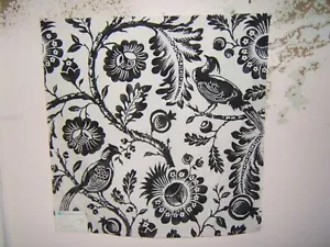 Duralee, Morning Watch, Floral with Birds, Remnant, 26" W X 26" L, Cl Blac/White - Picture 1 of 1