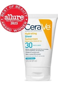 CeraVe Hydrating Sheer Sunscreen HYBRID FORMULA SPF30 for Face+Body 3oz - Picture 1 of 1