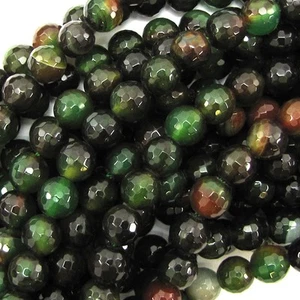8mm faceted brown green agate round beads 15" strand - Picture 1 of 1