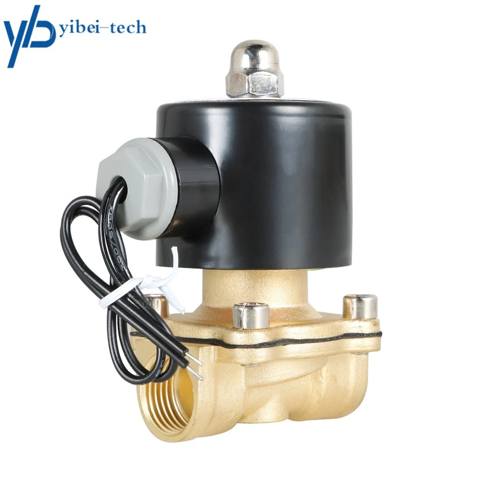 YIBEI-TECH 1/2" NPT 12V DC Brass Electric Solenoid Valve Water Air Gas Viton NC 12VDC
