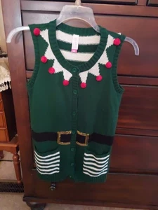 Womens Christmas Elf Sweater Vest No Boundaries Size S - Picture 1 of 5