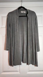 Chico's Travelers super dehnbare graue Strickjacke 3/4 Ärmel vorne offen L Chicos 2 - Bild 1 von 5