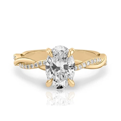 18K Yellow Gold Ring For Engagement Lab Grown Oval 1.4 Ct IGI Certified Diamond - Image 1 of 4