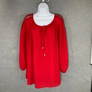 Zac & Rachel Red Crochet Trim Blouse Long Sleeve Tunic Top Woman 1X Peasant - Picture 1 of 11