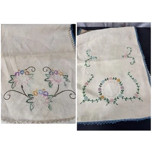 Set Of Two Linen Embroidered Vintage Table Runners - Picture 1 of 6