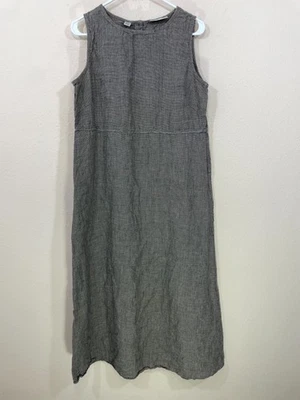 Maxi Vestido Vintage Valerie Stevens Lino Puro Talla 16 Sin Mangas Gris Birdseye 52" Foto 1 de 4