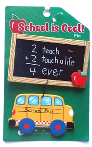 School Is Cool! Pin. Class Chalk Board With School Bus - Picture 1 of 2