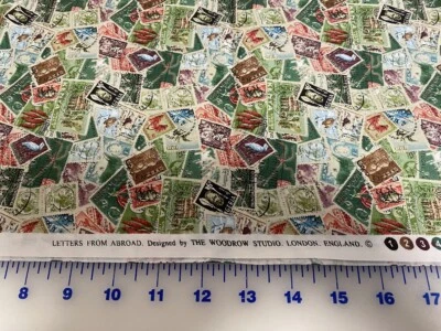 Estampillas mundiales cartas del extranjero tela de algodón por yarda 44" coser/artesanía/colcha Foto 1 de 3