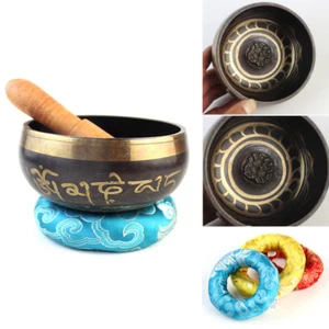 Tibetan Buddhism Nepal Traditional Meditation Healing Singing Bowl & Mat Striker - Picture 1 of 6