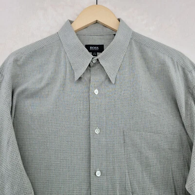 Camisa de vestir Hugo Boss para hombre talla 17-34/35 beige a cuadros de algodón manga larga Foto 1 de 4