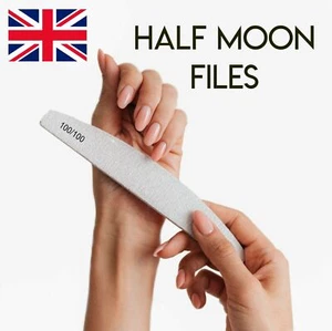 Nail Files Double Sided Professional Quality Half Moon Emery 100/180/240 Grit - Picture 1 of 15