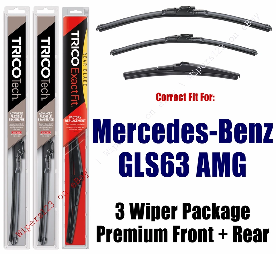 Wipers 3pk Premium Front/Rear fits 2017+ Mercedes-Benz GLS63 AMG 19260/220/12J - Image 1 of 1