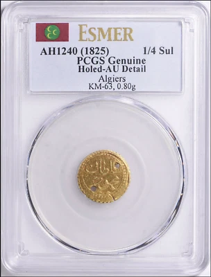 Argelia AH 1240 (1825) Oro 1/4 Sultani KM-63 PCGS Genuino AU Foto 1 de 2
