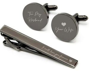 MUUJEE Engraved Cufflinks & Tie Clip (Husband Design 2) - Picture 1 of 5