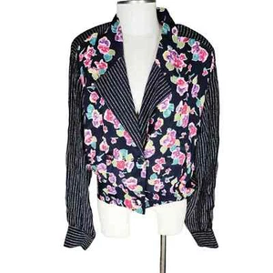 Chaqueta corta CAROLE LITTLE talla 14 de colección tira floral doble pecho EE. UU. - Imagen 1 de 8