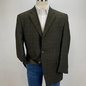 Jack Victor Wool Sport Coat Mens 46R Brown Check Blazer Suit Jacket 3 Button - Picture 1 of 17