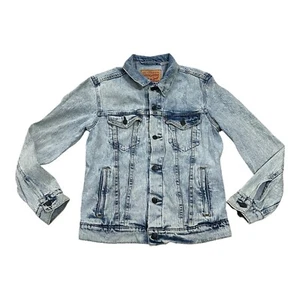 Levis Jean Trucker Jacket Men Size Small Blue Acid Wash Biker Distressed - Picture 1 of 13