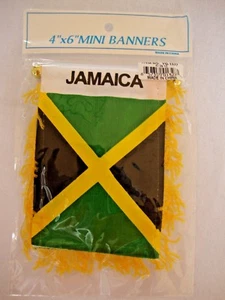 NEW Jamaica Flag Mini Banner 4" x 6" w/ Suction Car Window Decoration Yellow Rim - Picture 1 of 2