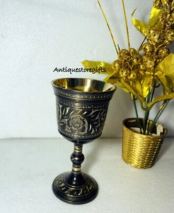 Brass Chalice Goblet Communion Cup Handmade Embossed wine glass Gift for Wedding - Picture 1 of 7