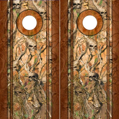 Cornhole Decals Wraps Brown Skull Camo Vinyl Wrap Cornhole Decals Set of 2 - Image 1 of 4
