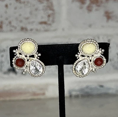 Pendientes de clip tallados en fregona de granate de cristal 925 de plata de ley Stephan Dweck Foto 1 de 4