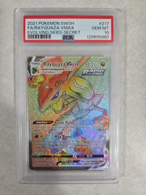PSA 10 GEM MT   2021 POKÉMON SWSH FA/RAYQUAZA VMAX  EVOLVING SKIES - SECRET #217 - Image 1 of 2