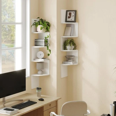 Corner Shelf Set of 2 Floating Corner Shelves Wall-Mounted Corner Bookshelves - Image 1 of 4
