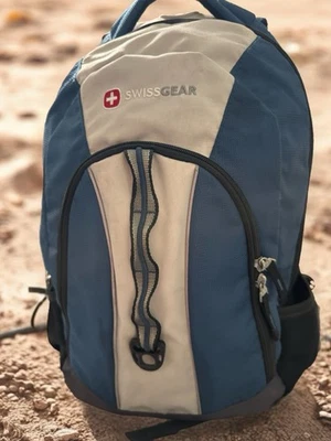 SWISS GEAR Blue and Gray Backpack Headphone pouch  Multiple Zippers Hiking Bag - Image 1 of 4