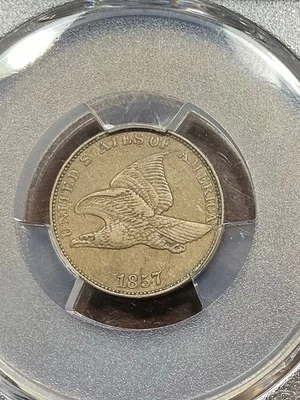 PCGS  XF45 1857 FLYING CENT NICE FOR THE GRADE BEAUTIFUL TYPE COIN - Image 1 of 3