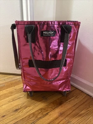Б/у ярко-розовый маленький HULKEN многоразовый продуктовый/путешествия складная сумка с короткими ручками на колесах - Изображение 1 из 4