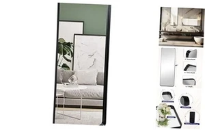 Black Wall Mirror for Bathroom, 18x48 Inch Metal Framed Bathroom Mirror with - Picture 1 of 7