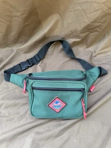 Vintage GH Bass & Co Canvas Outdoor Gear Hiking Fanny Pack Bag Green 2 Pockets - Picture 1 of 5