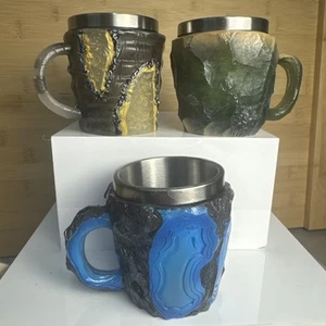 Mineral Crystal Resin Coffee Tea Mugs 6oz SET of 3 Lined Nature Boho Eclectic - Picture 1 of 19