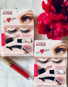 2-Pair KISS Ever Pro Lashes Starter Kit w/Latex-Free Glue & Applicator KPLS01  - Picture 1 of 2